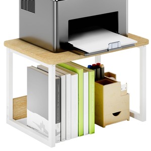 <b>Desktop</b> Storage Rack Printer Stand With <b>Shelf</b> For Home Office Organizer Freestanding Rectangle Maple Brown Black White - Product Image 1