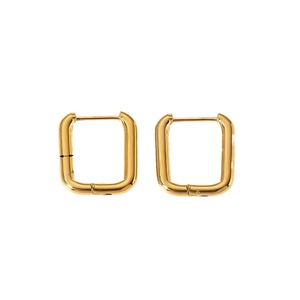 Boucles d'oreilles créoles géométriques en acier inoxydable plaqué or 18 carats pour femme, à porter au quotidien - Product Image 5