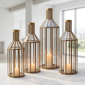 Latest Bottle Shape Glass Candle <b>Lanterns</b> with Brass Metal Frame for Home & Wedding Decoration - Product Image 1