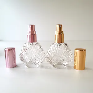 Factory Glass Bottle Special Design 15ml Shell-shape Clear Glass Water Perfume Refill Bottle With Rose Top