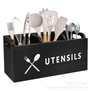 Kitchen Utensil Organizer Wooden Storage <b>Box</b> Multi <b>Compartment</b> Cutlery Holder Desktop Kitchen Tool Container - Product Image 2