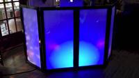 Système de stand de disco mobile DJ avec étagère, façade de fête à domicile, toile noire, cadre en métal, stand avec plateau de table plat
