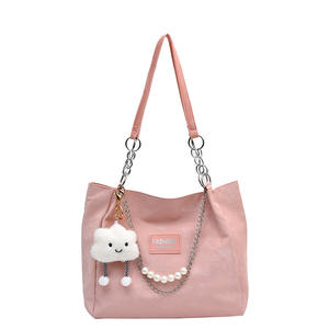 Sac fourre-tout décontracté grande capacité avec chaîne et fermeture éclair, idéal pour étudiants, tendance, pour les trajets quotidiens, à deux sangles, en PU imperméable, couleur unie - Product Image 5