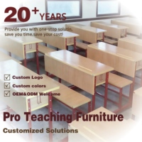 Ensemble de bancs de bureau scolaire modernes en MDF pour 2 personnes avec compartiment de rangement intégré et structure fixe, mobilier éducatif