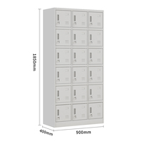 Casier métallique à 18 portes en acier laminé à froid avec serrure à clé individuelle, aération et porte-cartes pour salle de sport, école, bureau