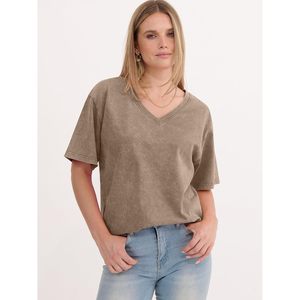 T-shirt surdimensionné à col en V pour femme FOXA, manches courtes, en coton, style vintage, décontracté, basique, respirant, en jersey, pour l'été - Product Image 6
