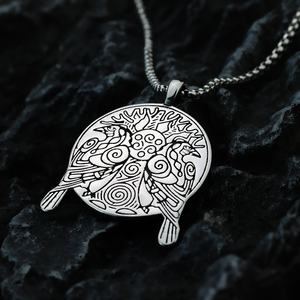 Colliers pendentifs personnalisés en acier inoxydable Yunnique, breloques Odin Ravens Huginn Muninn Yggdrasil Viking Mythologie nordique pour hommes - Product Image 3