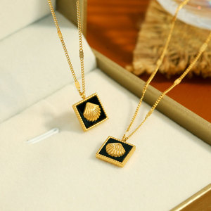 Summer Hawaiian Black <b>Chocolate</b> <b>Shell</b> Custom 316L Stainless Steel 14k 18k Gold Plated Pendant Necklace for Women wholesale - Product Image 1