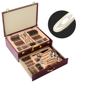 Venta superior 72 piezas Juego <span class=keywords><strong>de</strong></span> cubiertos <span class=keywords><strong>de</strong></span> acero inoxidable ecológico Cubiertos clásicos <span class=keywords><strong>Vajilla</strong></span> que incluye cuchillos Cucharas Restaurantes <span class=keywords><strong>de</strong></span> <span class=keywords><strong>madera</strong></span> - Product Image 2