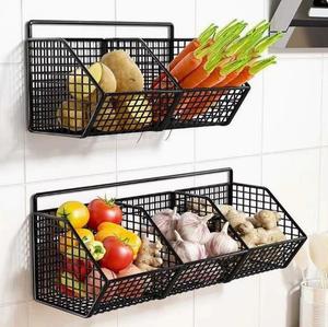 <b>Kitchen</b> <b>Storage</b> <b>Rack</b> Spices and Sundries Holders Daily <b>Storage</b> Drill-Free Wall-Mounted Metal <b>Storage</b> <b>Rack</b> with Hanging Basket - Product Image 1