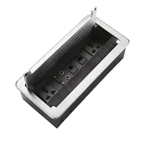 Customize Aluminum alloy conference table hidden mounted cable cubby USB data rj45 cat6 power strip brush flip cover socket box