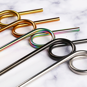 Paille <span class=keywords><strong>color</strong></span>ée pour <span class=keywords><strong>Crazy</strong></span> Part courbée, en métal acier inoxydable avec brosse de nettoyage, 1 pièce - Product Image 3