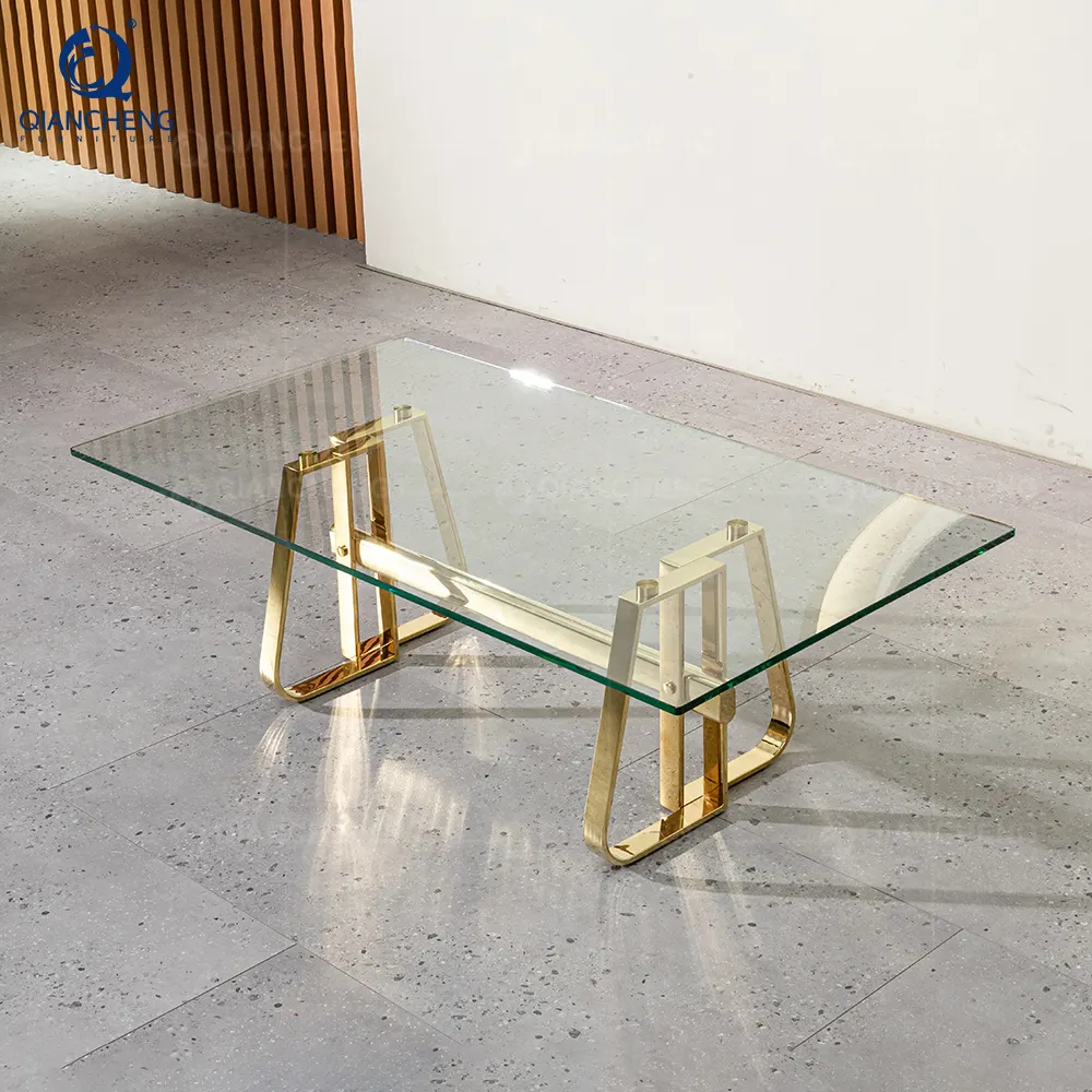 QIANCHENG lusso stile nordico oro cromato in acciaio inox mobili scandinavi germania tavolino in vetro