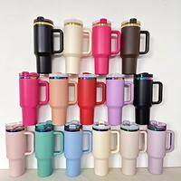 Gobelets de voyage isothermes personnalisés en acier inoxydable plaqué or arc-en-ciel de 40 oz avec poignée et paille