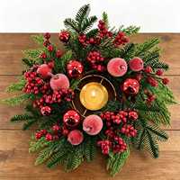 Weihnachts-Kerzenring mit Roten Beeren und Kieferngrün, 30cm, Tischdekoration für die Feiertage, Großhandel
