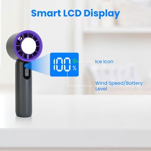 100 Speed Grey + Handheld Fan Ice <b>Cooler</b> 3000mAh Rechargeable Portable Wearable Fans Travel Camping Model - Product Image 1