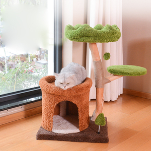 Colonne à gratter pour chat en bois massif, monobloc, avec sisal naturel et abri pour chat, thème Halloween - Product Image 2