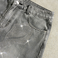 EIDEO OEM ODM Personnalisé Vintage Effet Usé Vierge Cargo Ample Baggy Homme Short en Jean Denim Délavé à l'Acide Décoloré Strass Jorts