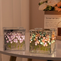 Veilleuse Tulipe Cube Rubik's Fait Main Matériaux DIY Roses Cadeaux d'Anniversaire Saint-Valentin pour Petites Amies Lampe de Table Fleur de Tulipe LED