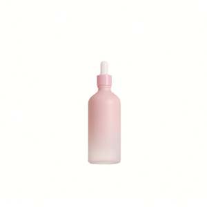 Bouteille d'huile de sérum givrée transparente personnalisée bouchon à bouton-poussoir couleur blanc rose 30 flacon compte-gouttes à pompe de presse cosmétique en verre de 50ml avec boîte - Product Image 1