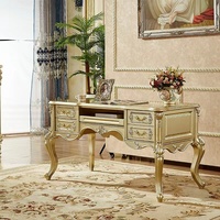 Bureau d'ordinateur de style royal européen, durable, antique, avec tiroirs, en bois de chêne massif sculpté, modèle mini.