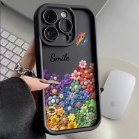 Coque de téléphone 3D colorée à fleurs pour iPhone 17 16 Pro Max, motif arc-en-ciel souriant mignon, en TPU, anti-rayures, antichoc, protection intégrale