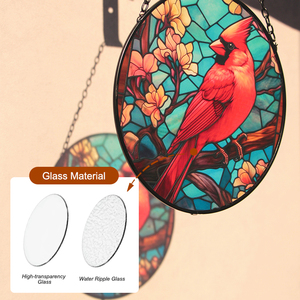 Attrape-soleil Art Déco personnalisé en vitrail, motif cardinaux, avec chaîne métallique, oiseau rouge, décoration suspendue pour fenêtre, 20 cm - Product Image 5