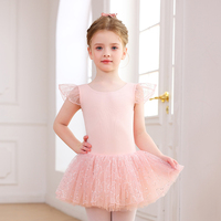 Vestido de Ballet para Niñas, Tutú con Mangas con Volantes y Lazo en la Espalda, con Brillo, para Clases, Espectáculos y Presentaciones