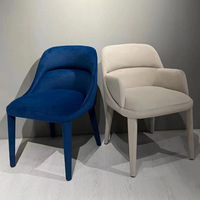 Chaise de salle à manger moderne et luxueuse en bois avec revêtement en velours, fauteuil bleu pour hôtel, villa, restaurant, mobilier
