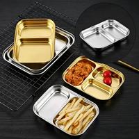 Bandeja Rectangular Dorada de Acero Inoxidable 304 para Aperitivos - Duradera, Pulida, Estilo Coreano, con 2-3 Compartimentos, Portátil, Ecológica, de Grado Alimenticio