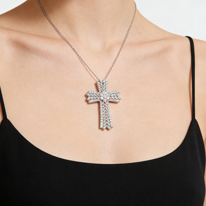 Collar Clásico de Compromiso con Colgante de Cruz y Diamante CVD Cultivado en Laboratorio, Chapado en Oro de 10K/14K/18K sobre Plata Personalizada, Cadena para Suéter, Regalo VS - Product Image 3