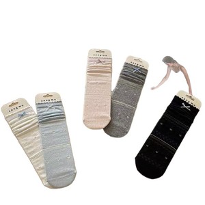 Women Breathable Mid Calf <b>Socks</b> With Bow And Heart Pattern Cream Color Spring Summer Wear - Product Image 4