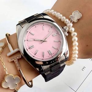 Reloj de pulsera informal de cuarzo para mujer, con esfera rosa, correa de acero inoxidable, diseño nuevo, para uso diario. - Product Image 6