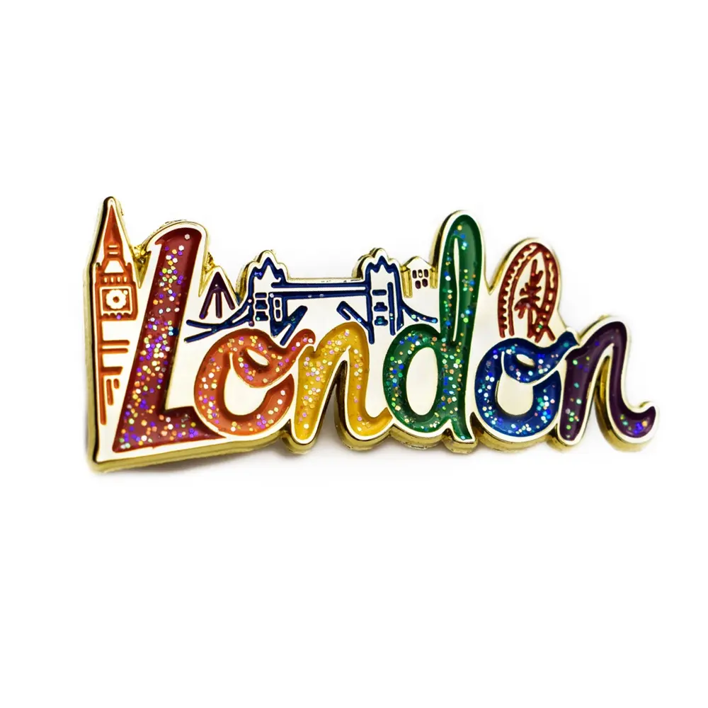 No Minimum Order Epoxy Resin London Badge Buttons Customized Metal Nameplate Logo Brand Badge Promotional Lapel Pin
