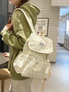 Sac à dos léger vintage à pois avec fermeture éclair en polyester, bretelles arquées pour femmes, <span class=keywords><strong>écolières</strong></span>, navetteuses, sac de voyage de jour - Product Image 2