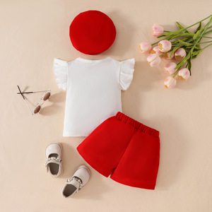 Set Estivo 3 Pezzi per Bambine 6 Mesi - 3 Anni: Top con Volant e Fiocco Grande, Gonna Pantalone e Cappello - Product Image 5