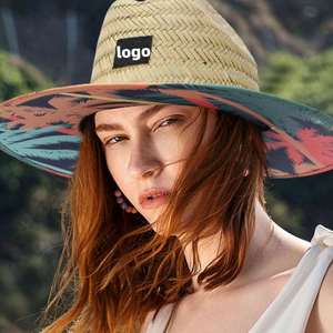 Wholesale Custom Logo Tropical Sun Shade Wide Brim <b>Straw</b> Beach <b>Hats</b> Uv Resistant Natural Material Lifeguard <b>Straw</b> Sun <b>Hats</b> - Product Image 4