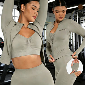Vractive Ropa Deportiva al por Mayor sin Costuras para Mujer, Top de Yoga Transpirable, Ropa de Fitness, Chaqueta Ajustada con Cremallera para Gimnasio - Product Image 1