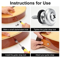 Bouton de verrouillage de sangle de guitare style champignon avec embouts et rondelles pour instruments électriques, basses, guitares acoustiques et ukulélés