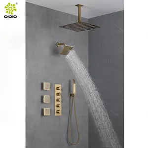 Yingchuan 304ss 은폐 온도 조절 수도꼭지 벽 스프레이 샤워 믹서 4 가지 방법 욕실 천장 샤워 세트 시스템