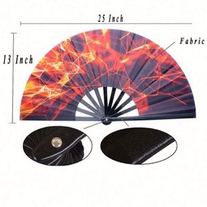 Éventail pliable holographique de 33 cm en tissu nylon, grand éventail réfléchissant en bambou pour festivals, fêtes et spectacles, artisanat en bambou fait main - Product Image 2