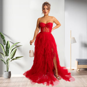 Nuevo en 2023, Vestido de Noche con Escote Corazón, Transparente, de Malla, con Abertura Alta, Estilo Princesa, para Fiesta de Graduación - Product Image 4