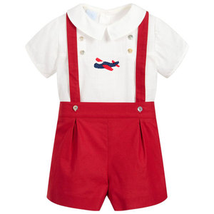 2021 été espagnol enfant en bas âge bébé garçon vêtements ensembles chemises rouges avec short rayé enfants enfants vêtements en gros 08AS105375 - Product Image 3