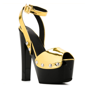 Sandales de <span class=keywords><strong>luxe</strong></span> à talons bloc doré pour femmes, chaussures à bouts ouverts, sexy, personnalisées, usine, nouvelle collection été - Product Image 6