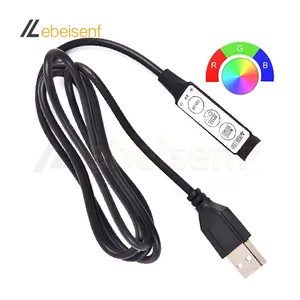 3-Key Mini LED Controller USB Plug 1M Wire DC 5V 6A 3-Channel 30W RGB PWM Signal Dimmer for 5050 2835 3014 Colours Light Strip