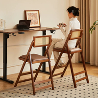 Tabouret de bar pliable, moderne et minimaliste, pour usage domestique, tabouret haut en bois massif, chaise de salle à manger avec dossier en osier de style japonais