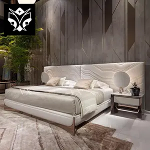 Italy Design Luxury Bedroom Set Furniture Luxury Super King Size Bed White Leather Bed