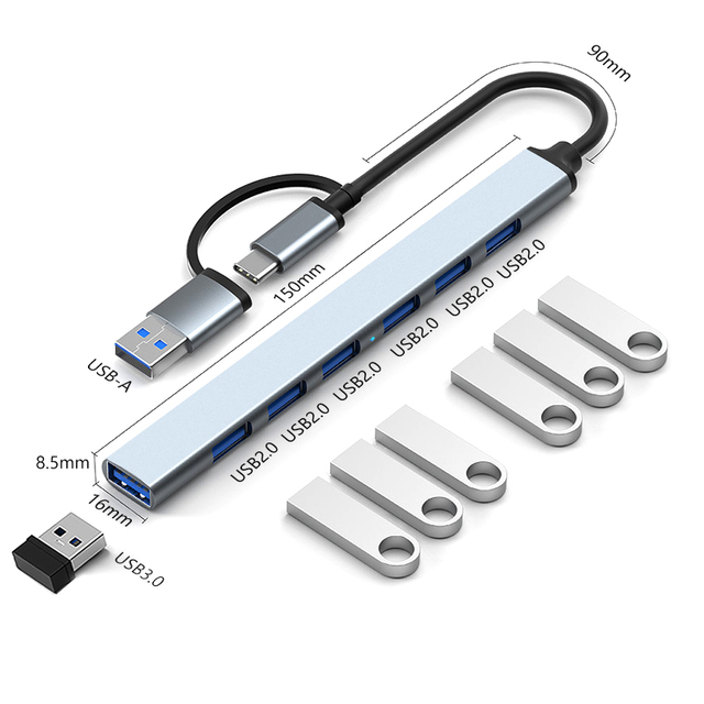 7 in 1 Docking Station Usb c Usb 3.0 Double Head Design to USB3.0+USB2.0*6