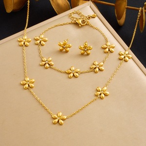 Flower Jewelry <b>Set</b> Gold Plated Stainless Steel Necklace Earrings <b>Bracelet</b> Women Party Fashion Accessory - Product Image 1