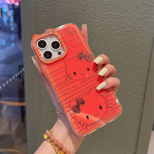 เคสโทรศัพท์มือถือลายการ์ตูน KT Cat Bow สำหรับ iPhone 17 Air 16 15 14 Pro Max น่ารัก พร้อมกรอบกล้องรูปหูประดับเพชรลายกราฟฟิตี - Product Image 5